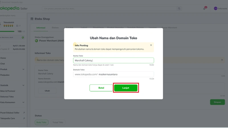 cara ganti nama toko di tokopedia